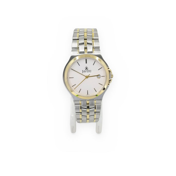Javeri two-tone men's watch with white dial and gold bezel