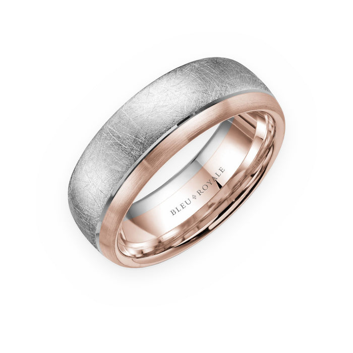 White gold florentine-finish men's band with rose gold edge by Bleu Royale